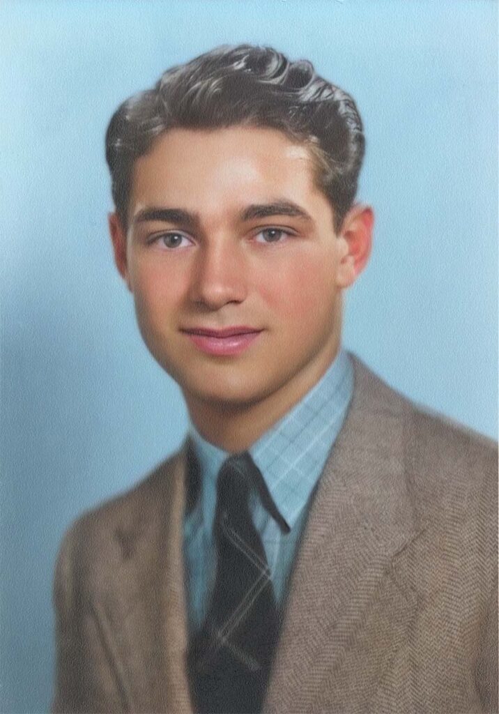 Digitally restored and colorized vintage portrait of a young man, with natural skin tones and lifelike detail